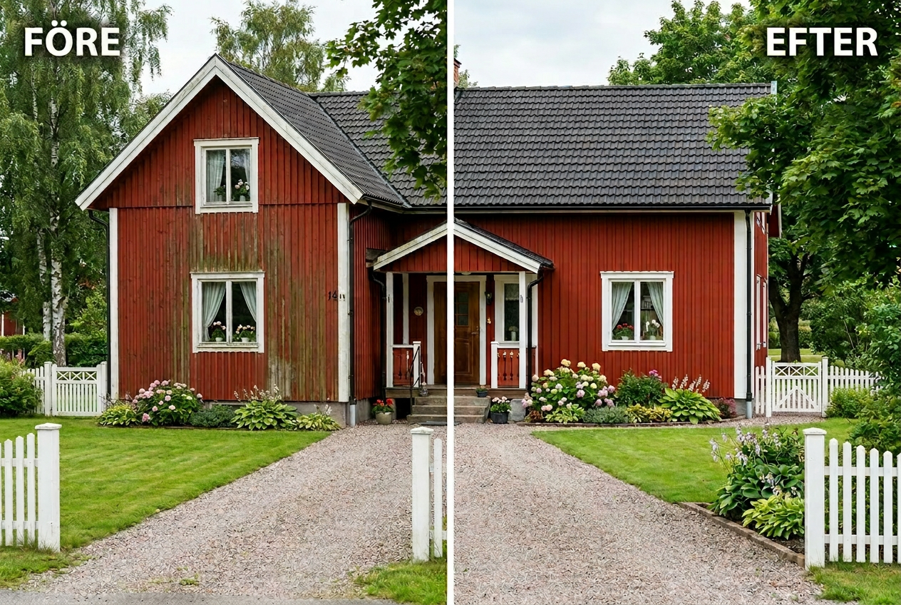 FÖRE – Se skillnaden – före och efter fasadtvätt